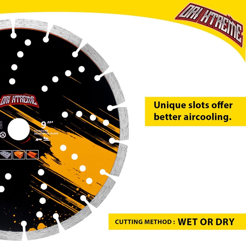 ORIXTREME 9 Inch Diamond Blade 3Pcs, Segmented General Purpose Blade Dry/Wet Cutting Concrete, Masonry, Brick, Block,7/8" Arbor - Image 3